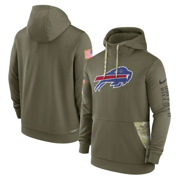 Men's Buffalo Bills 2022 Olive Salute to Service Therma Performance Pullover Hoodie